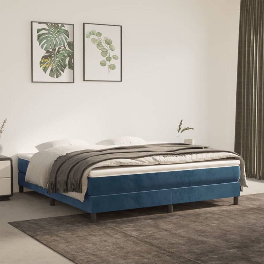 The Living Store Boxspring met matras fluweel donkerblauw 180x200 cm Bed