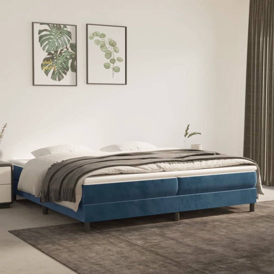 The Living Store Boxspring met matras fluweel donkerblauw 200x200 cm Bed