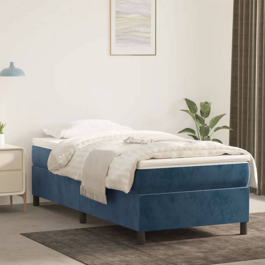 The Living Store Boxspring met matras fluweel donkerblauw 90x200 cm Bed