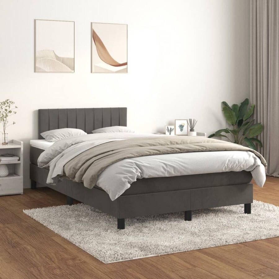 The Living Store Boxspringbed Fluweel 203 x 120 x 78 88 cm Donkergrijs Pocketvering Boxspringbed Fluweel Bed Donkere Grijze Bed Tweepersoons Bed Pocketveer Matras - Foto 2