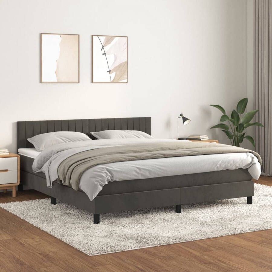 The Living Store Boxspring met matras fluweel donkergrijs 160x200 cm Bed