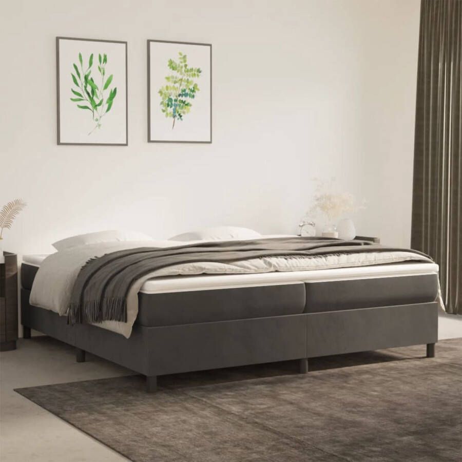 The Living Store Boxspring met matras fluweel donkergrijs 200x200 cm Bed