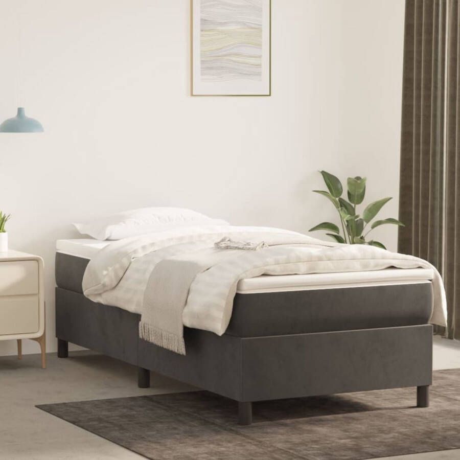 The Living Store Boxspring met matras fluweel donkergrijs 80x200 cm Bed