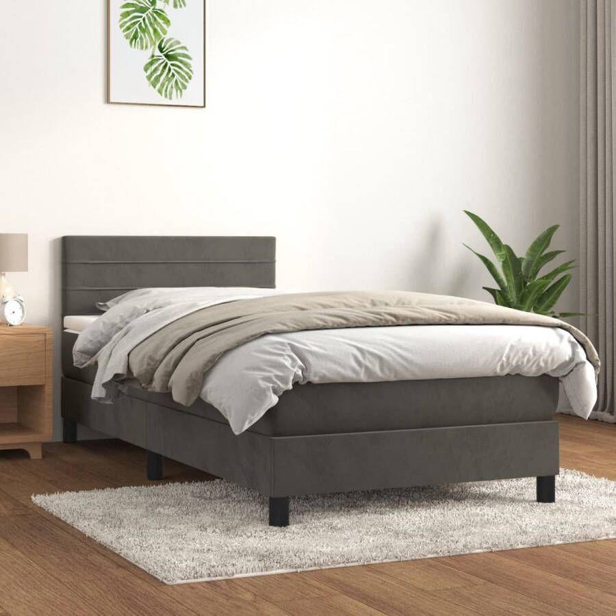 The Living Store Boxspring met matras fluweel donkergrijs 90x200 cm Bed