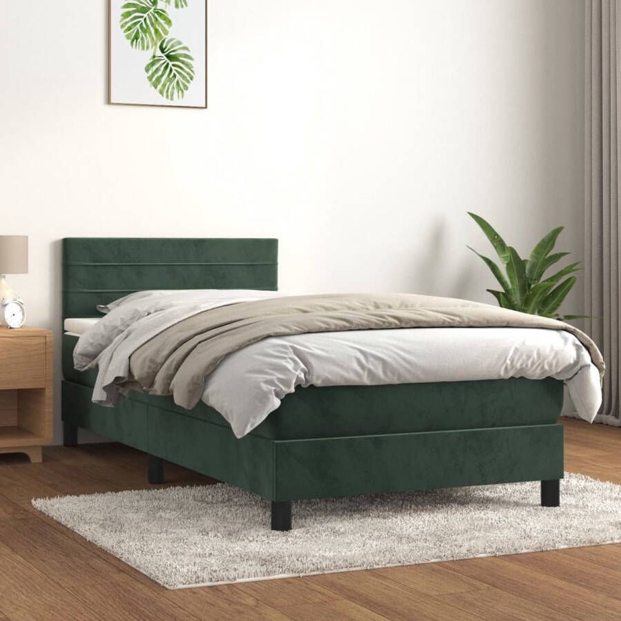 The Living Store Donkergroen bed 203 x 100 x 78 88 cm Fluweel Pocketvering Middelharde ondersteuning