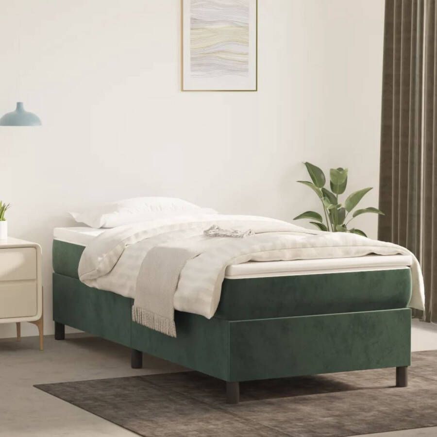 The Living Store Boxspringbed Donkergroen Fluweel 203x83x78 88 cm Pocketvering Middelharde ondersteuning Boxspringbed Donkere Kleuren Fluweel Pocketvering Middelhard - Foto 3