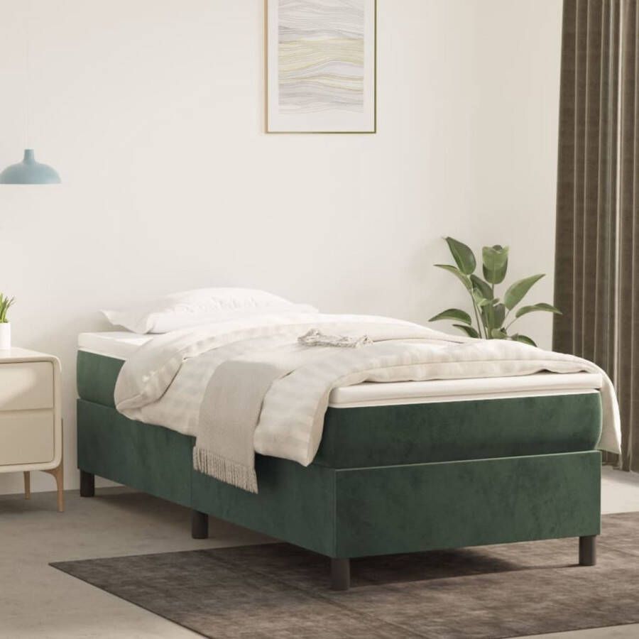 The Living Store Boxspring met matras fluweel donkergroen 90x190 cm Boxspringbed Fluweel Bed Pocketveer Matras Middelharde Matras Donkere Kleuren Bed - Foto 2