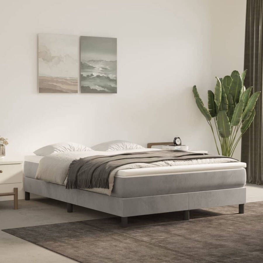 The Living Store Boxspring met matras fluweel lichtgrijs 140x190 cm Bed