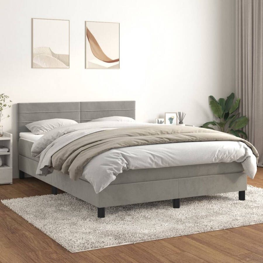 The Living Store Boxspring met matras fluweel lichtgrijs 140x190 cm Bed