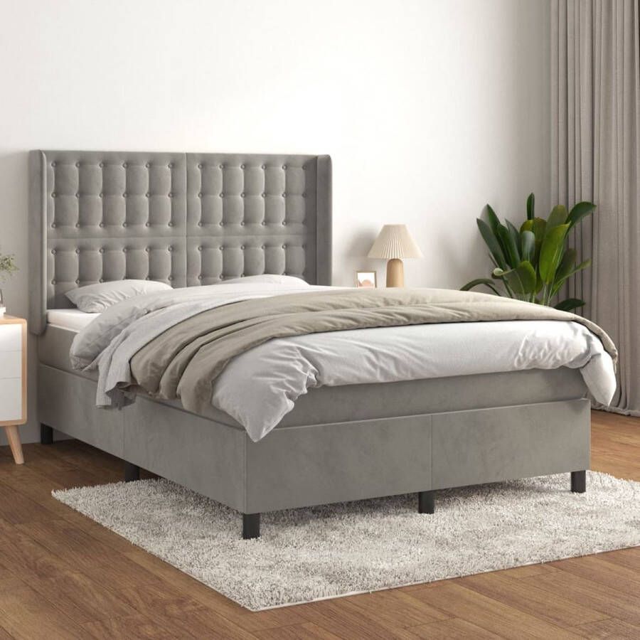 The Living Store Boxspringbed Fluweel 140x200x78 88 cm Pocketvering Middelhard Huidvriendelijk