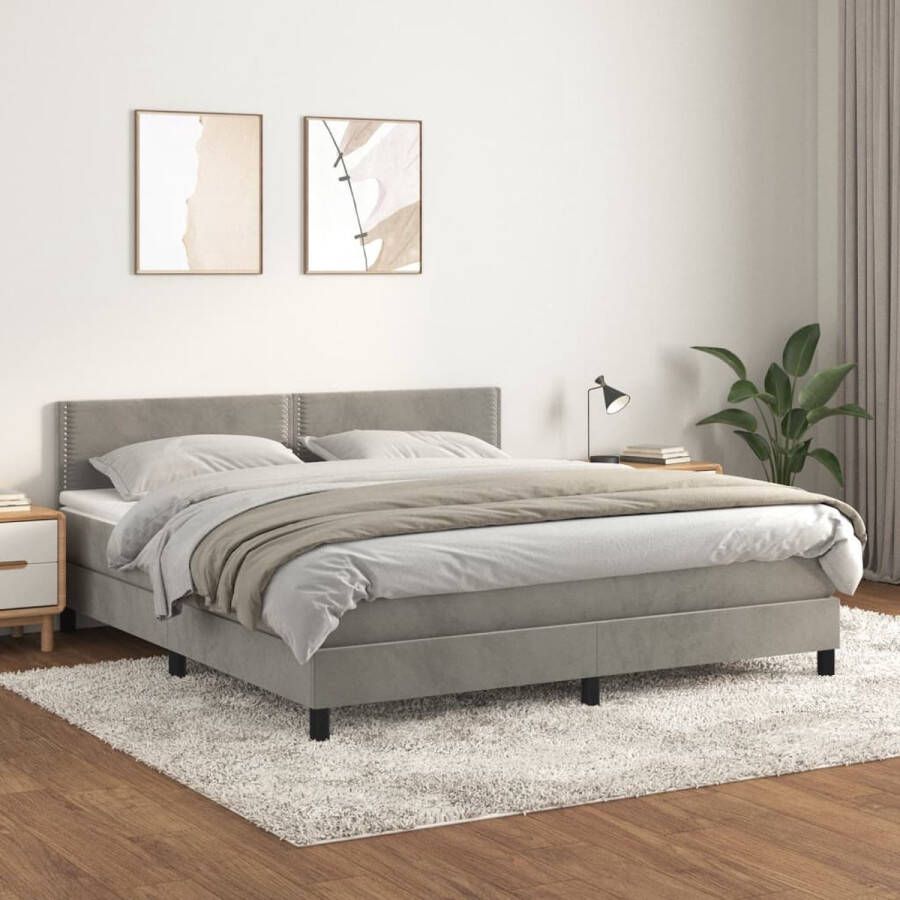 The Living Store Boxspring met matras fluweel lichtgrijs 180x200 cm Bed