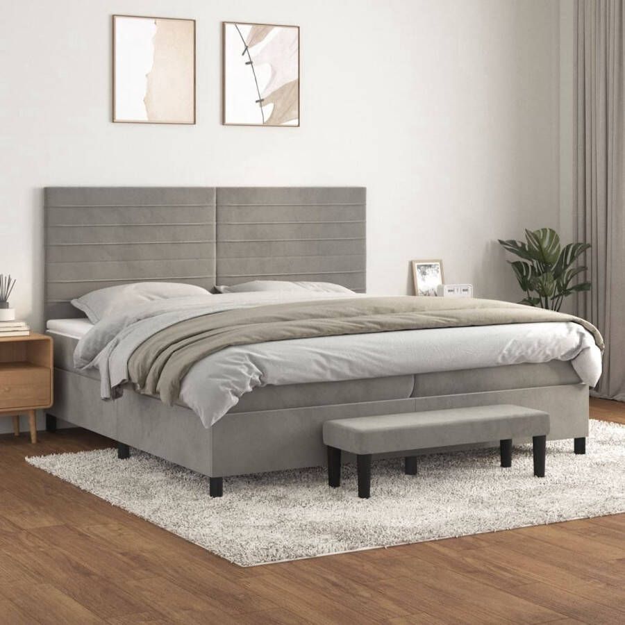 The Living Store Boxspringbed Luxe Bed 203x203x78 88 cm Zacht fluweel Praktisch hoofdbord Pocketvering matras Middelharde ondersteuning Huidvriendelijk topmatras Boxspringbed Luxe Bed Velvet Bed Tweepersoonsbed King Size Bed