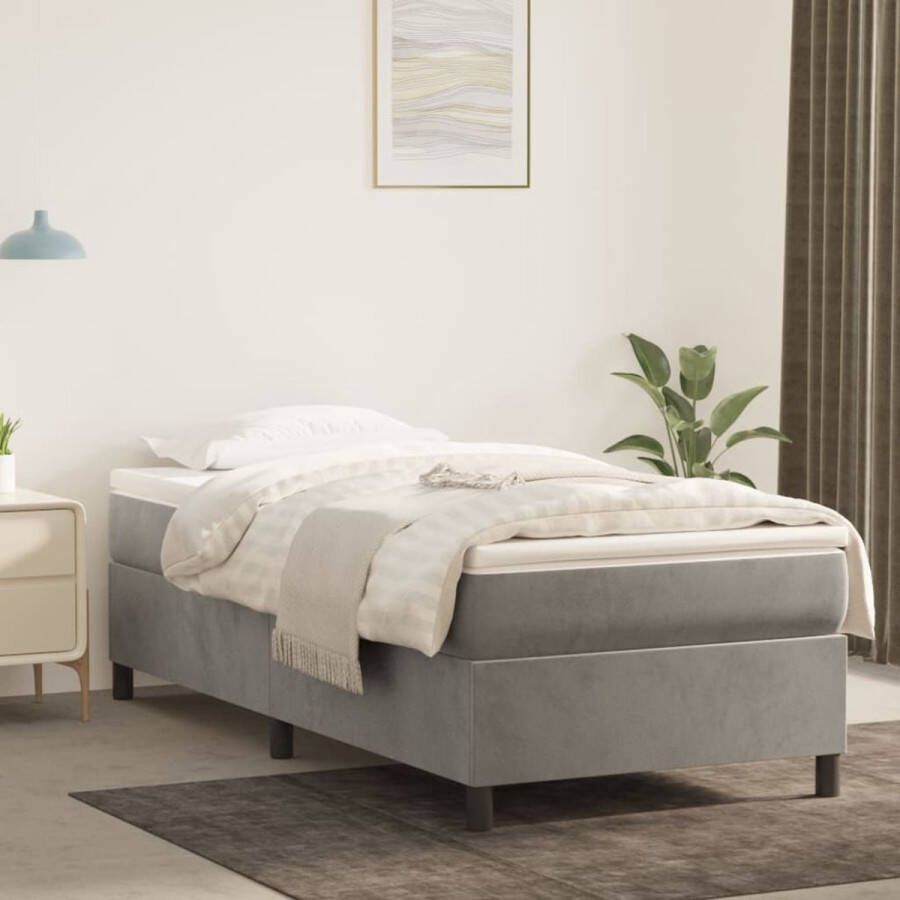 The Living Store Boxspring met matras fluweel lichtgrijs 80x200 cm Bed