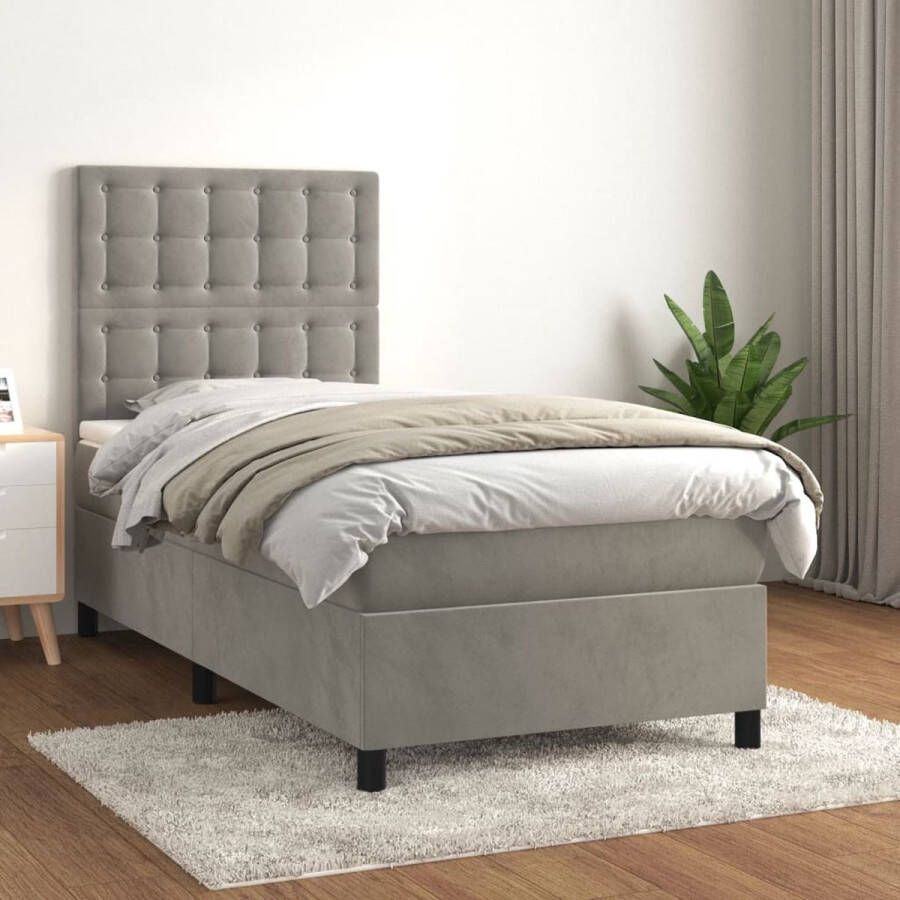 The Living Store Boxspring met matras fluweel lichtgrijs 80x200 cm Boxspring Fluweel Bed Tweepersoon Bed King Size Bed Groot Bed - Foto 2