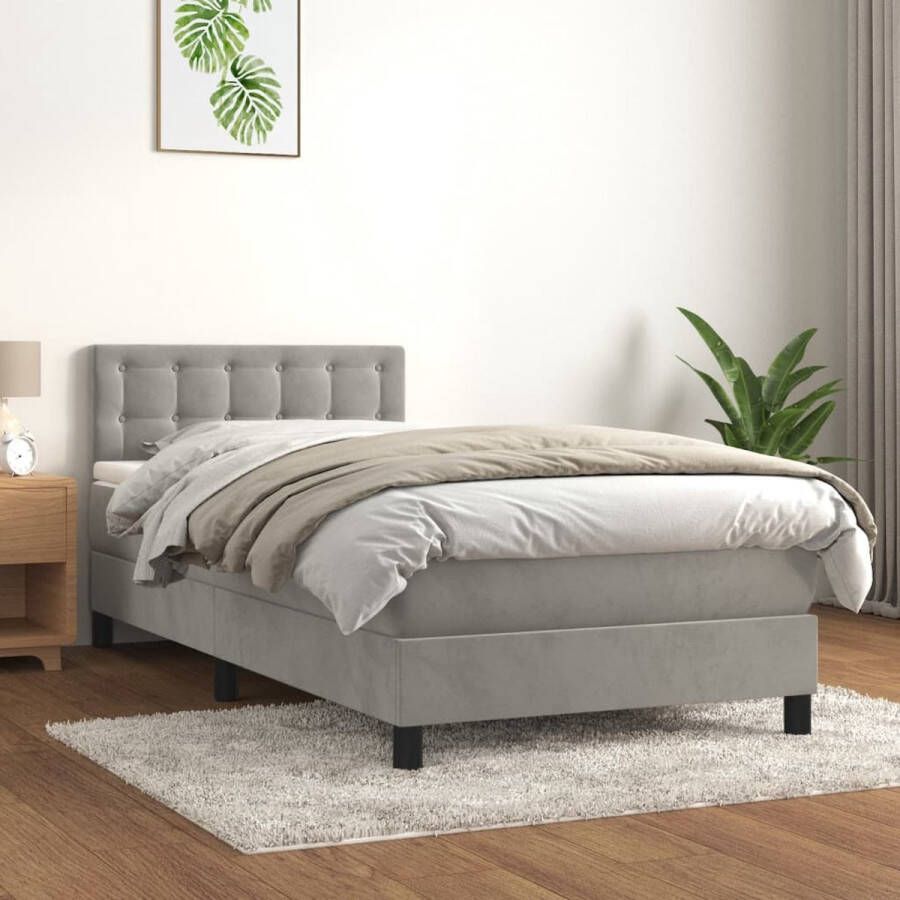 The Living Store Boxspring met matras fluweel lichtgrijs 80x200 cm Bed