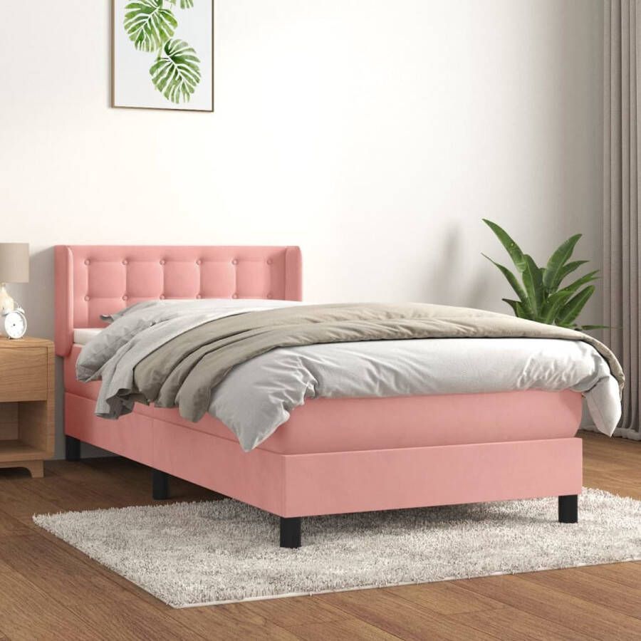 The Living Store Boxspring met matras fluweel roze 100x200 cm Bed