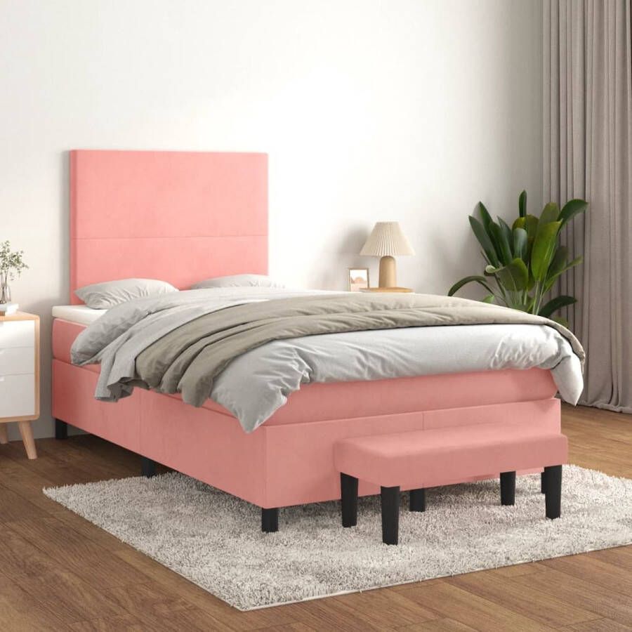The Living Store Boxspring met matras fluweel roze 120x200 cm Bed