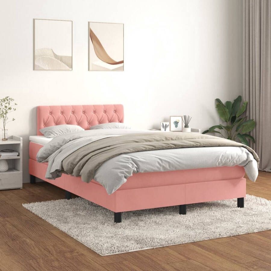 The Living Store Boxspring met matras fluweel roze 120x200 cm Bed