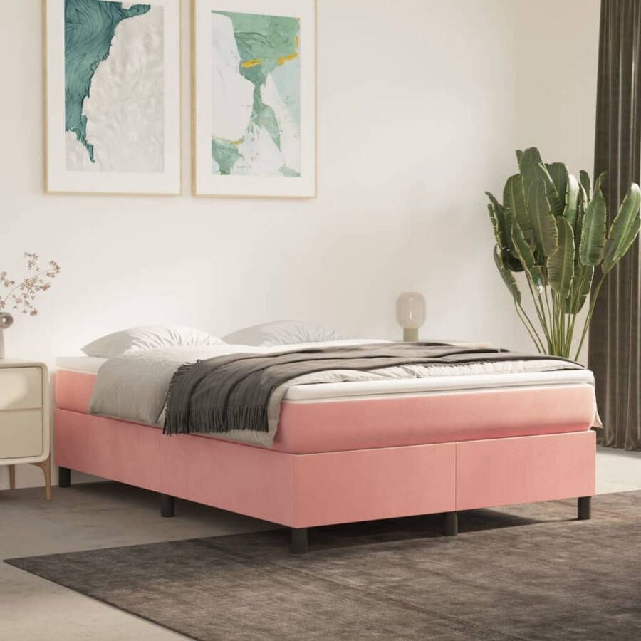 The Living Store Boxspring met matras fluweel roze 140x190 cm Bed