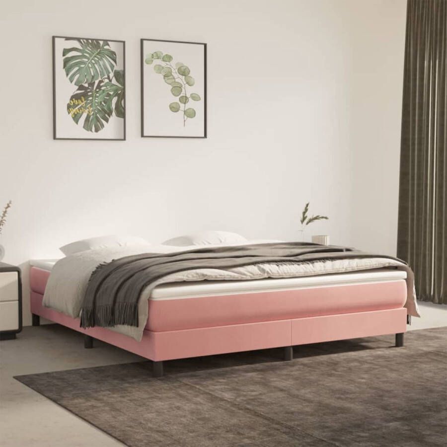 The Living Store Boxspring met matras fluweel roze 160x200 cm Bed