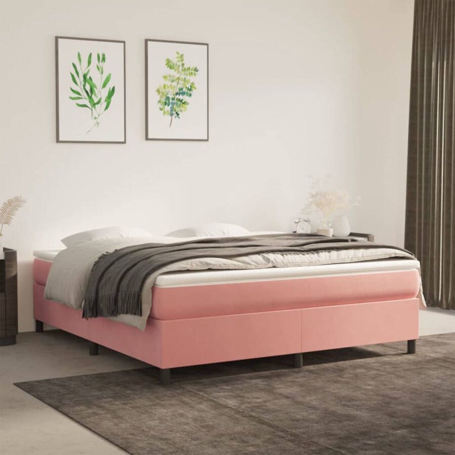 The Living Store Boxspring met matras fluweel roze 180x200 cm Bed