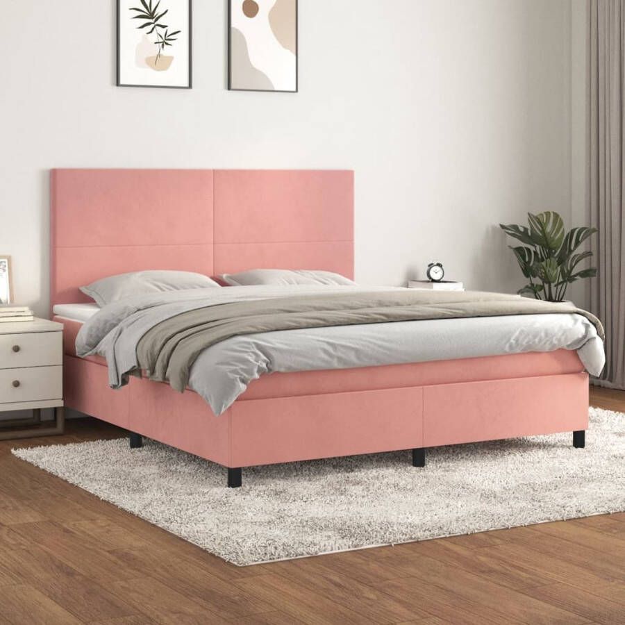 The Living Store Boxspring met matras fluweel roze 180x200 cm Bed