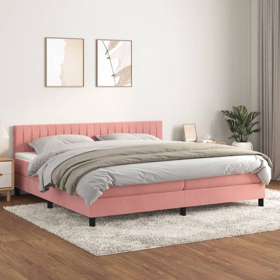 The Living Store Boxspring met matras fluweel roze 200x200 cm Bed