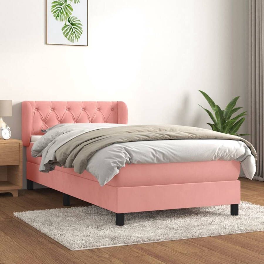 The Living Store Boxspring met matras fluweel roze 80x200 cm Bed