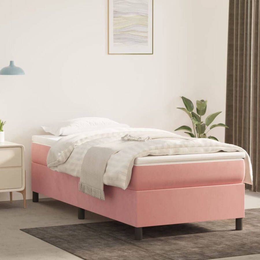 The Living Store Boxspringbed Roze Fluwelen 203x90x35 cm met Pocketvering Matras en Huidvriendelijke Topmatras