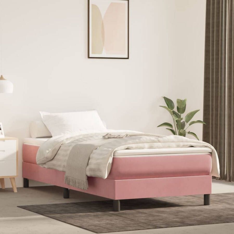 The Living Store Boxspring met matras fluweel roze 90x200 cm Bed