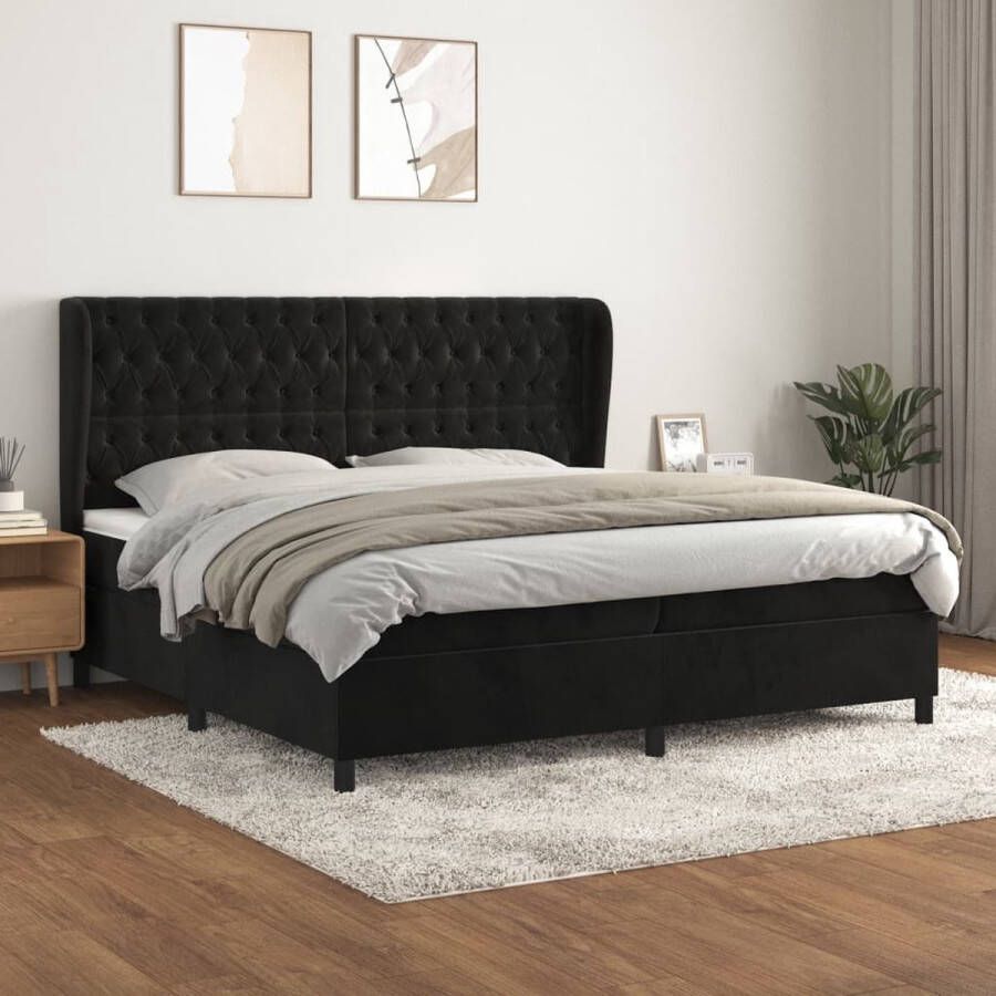 The Living Store Boxspring met matras fluweel zwart 200x200 cm Bed