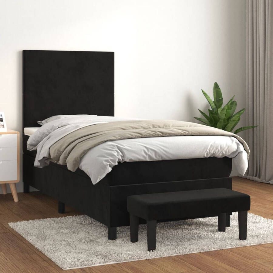 The Living Store Boxspring met matras fluweel zwart 80x200 cm Bed