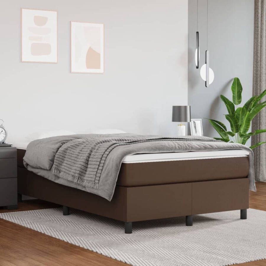 The Living Store Boxspring met matras kunstleer bruin 120x200 cm Boxspring Boxsprings Bed Slaapmeubel Boxspringbed Boxspring Bed Tweepersoonsbed Bed Met Matras Bedframe Ledikant Bedden