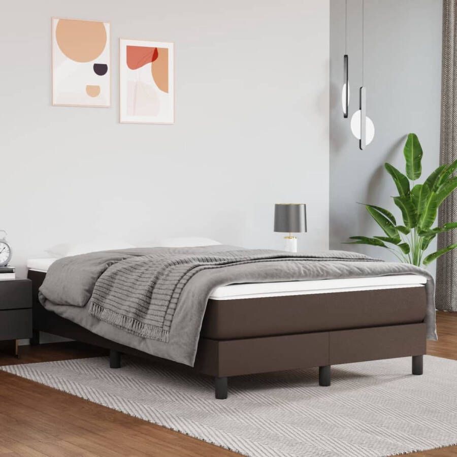 The Living Store Boxspring met matras kunstleer bruin 120x200 cm Boxspring Boxsprings Bed Slaapmeubel Boxspringbed Boxspring Bed Tweepersoonsbed Bed Met Matras Bedframe Ledikant Bedden