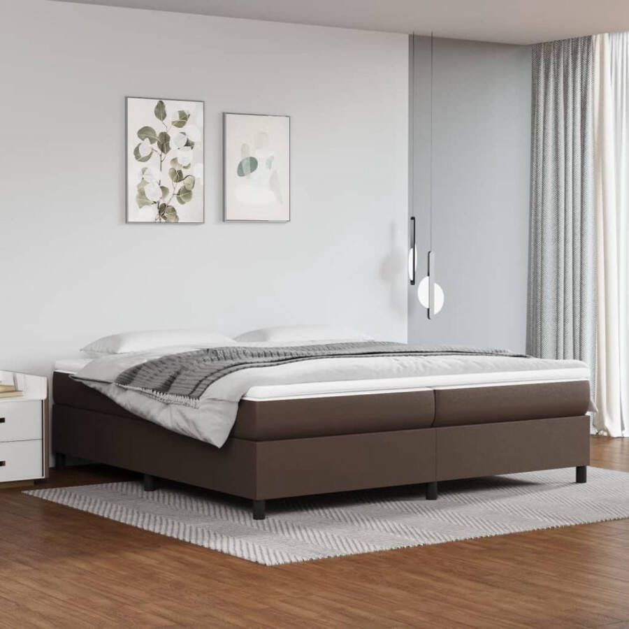 The Living Store Boxspring met matras kunstleer bruin 200x200 cm Boxspring Boxsprings Bed Slaapmeubel Boxspringbed Boxspring Bed Tweepersoonsbed Bed Met Matras Bedframe Ledikant Bedden