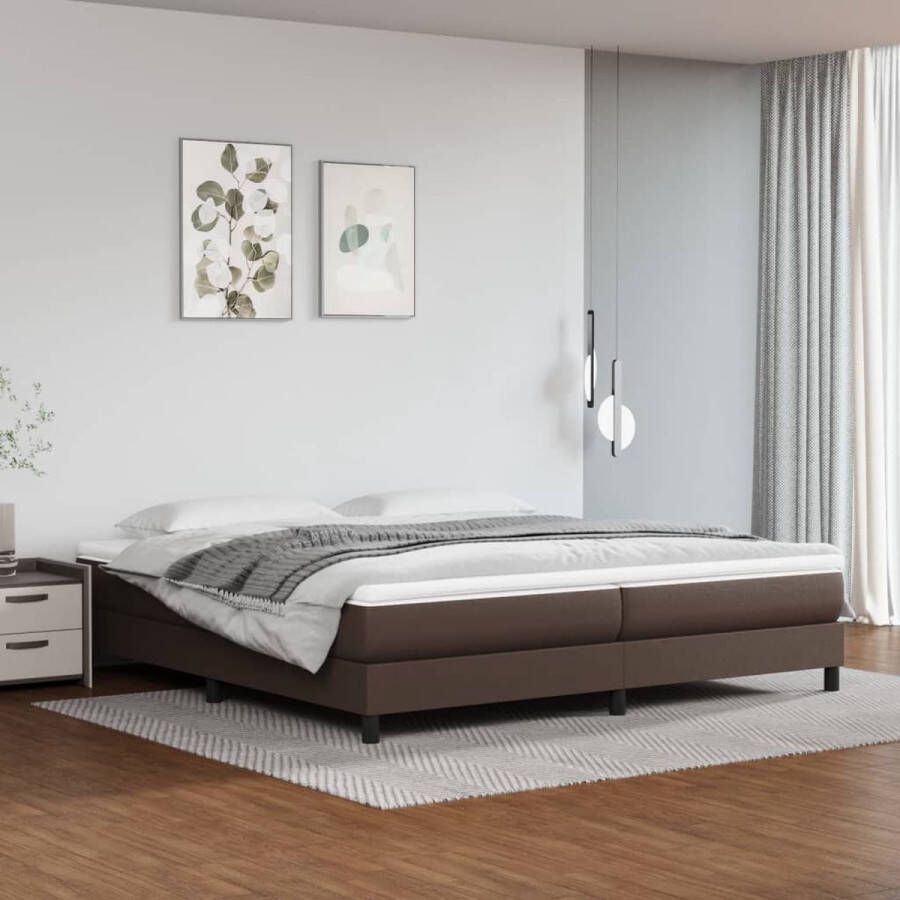 The Living Store Boxspring met matras kunstleer bruin 200x200 cm Boxspring Boxsprings Bed Slaapmeubel Boxspringbed Boxspring Bed Tweepersoonsbed Bed Met Matras Bedframe Ledikant Bedden