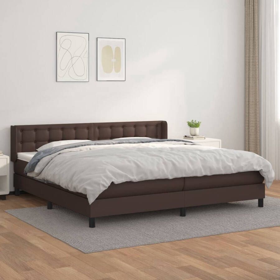 The Living Store Boxspring met matras kunstleer bruin 200x200 cm Bed