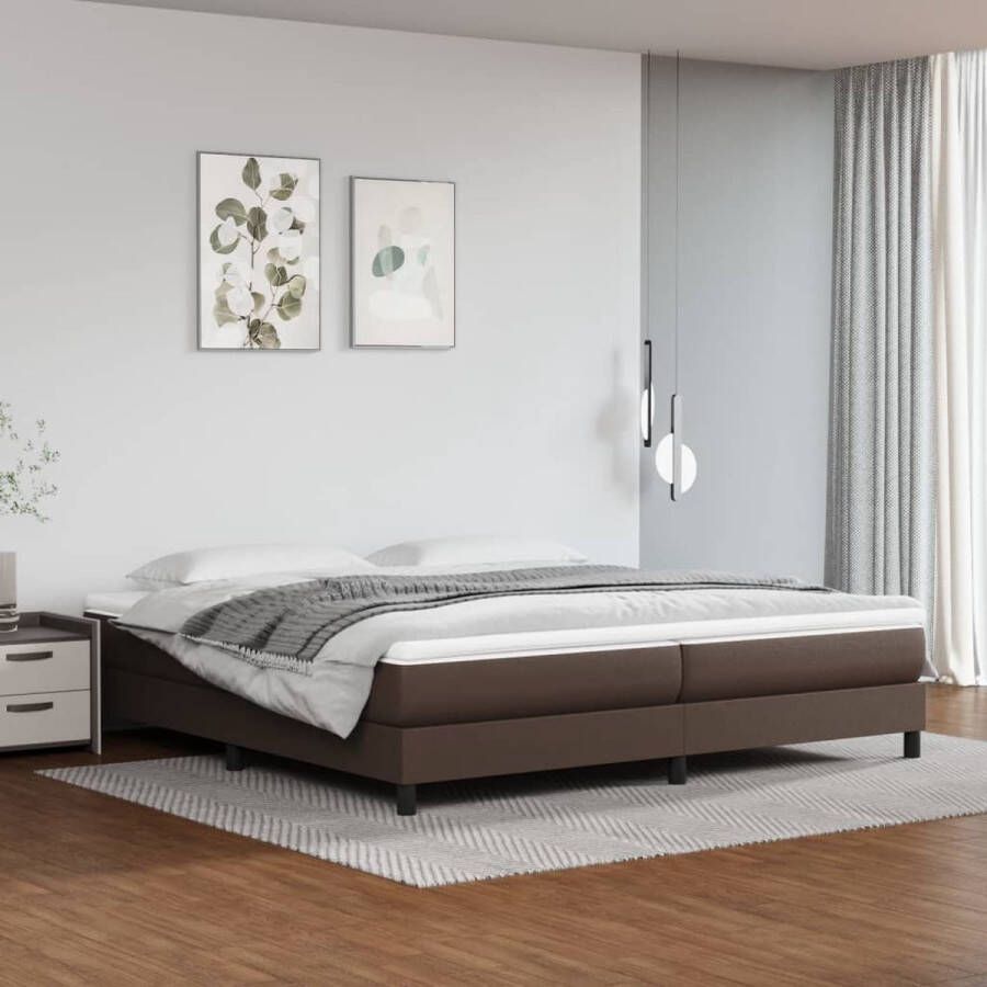 The Living Store Boxspring met matras kunstleer bruin 200x200 cm Bed