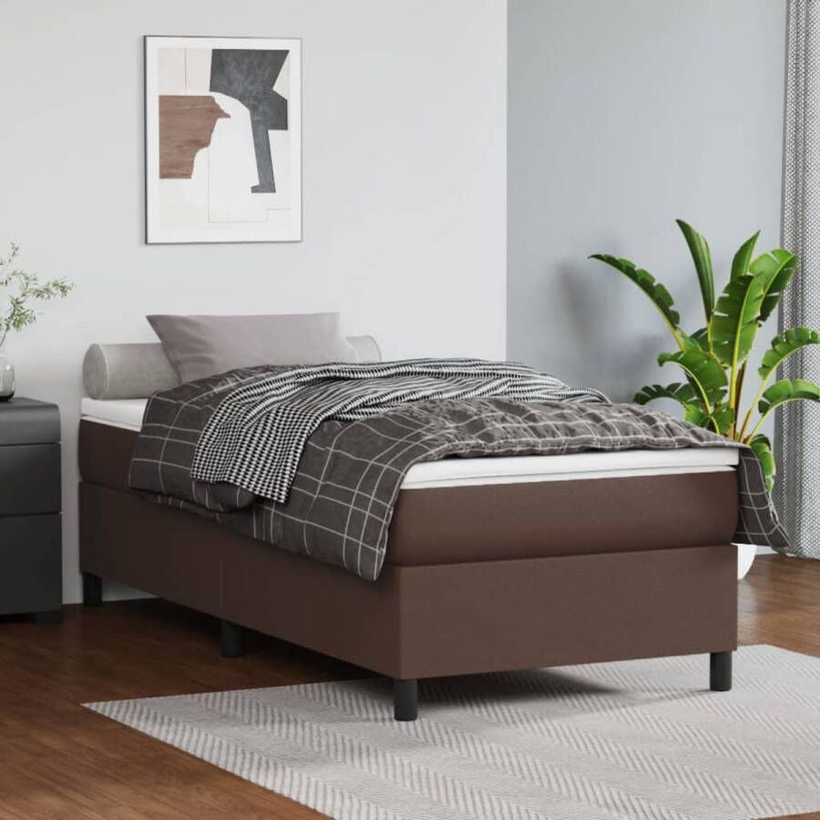 The Living Store Boxspring met matras kunstleer bruin 80x200 cm Bed