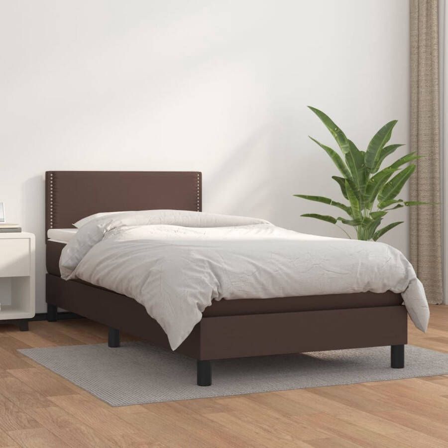 The Living Store Boxspring met matras kunstleer bruin 90x200 cm Boxspring Boxsprings Bed Slaapmeubel Boxspringbed Boxspring Bed Tweepersoonsbed Bed Met Matras Bedframe Ledikant Bed Met Hoofdbord
