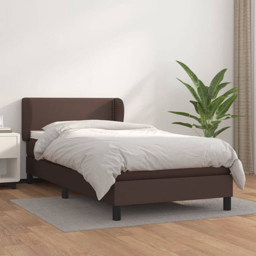 The Living Store Boxspring met matras kunstleer bruin 90x200 cm Boxspring Boxsprings Bed Slaapmeubel Boxspringbed Boxspring Bed Tweepersoonsbed Bed Met Matras Bedframe Ledikant Bed Met Hoofdbord