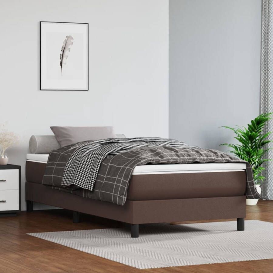 The Living Store Boxspring met matras kunstleer bruin 90x200 cm Boxspring Boxsprings Bed Slaapmeubel Boxspringbed Boxspring Bed Eenpersoonsbed Bed Met Matras Bedframe Ledikant Bedden