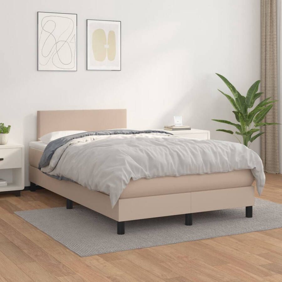 The Living Store Boxspring met matras kunstleer cappuccinokleurig 120x200 cm Boxspring Boxsprings Bed Slaapmeubel Boxspringbed Boxspring Bed Tweepersoonsbed Bed Met Matras Bedframe Ledikant Bed Met Hoofdbord