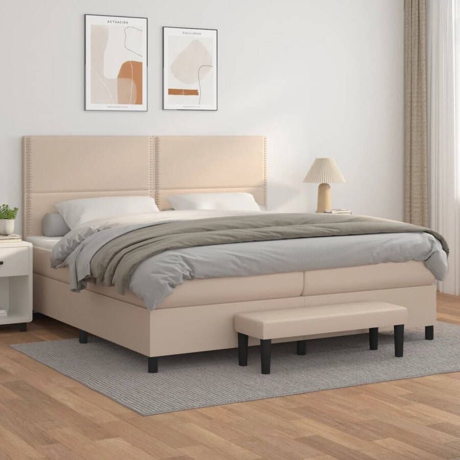 The Living Store Boxspring met matras kunstleer cappuccinokleurig 200x200 cm Boxspring Boxsprings Pocketveringbed Bed Slaapmeubel Boxspringbed Boxspring Bed Eenpersoonsbed Bed Met Matras Bedframe Ledikant