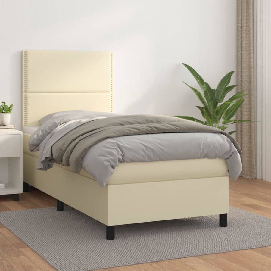 The Living Store Boxspring met matras kunstleer crèmekleurig 100x200 cm Bed