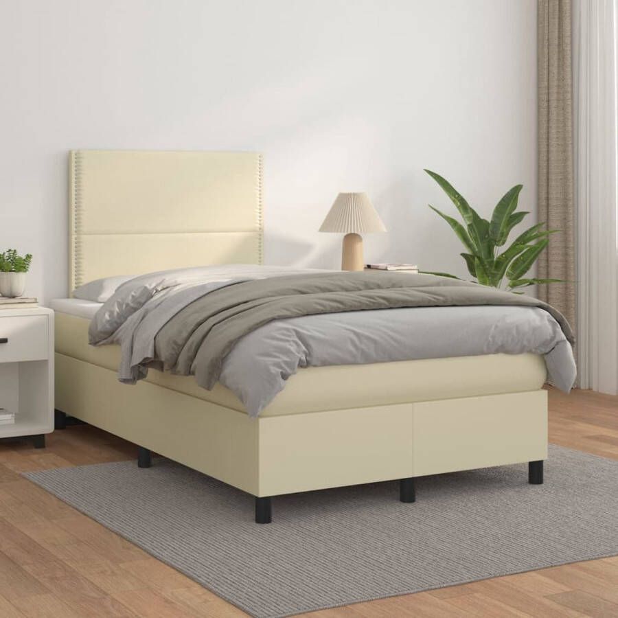 The Living Store Boxspring met matras kunstleer crèmekleurig 120x200 cm Boxspring Boxsprings Bed Slaapmeubel Boxspringbed Boxspring Bed Tweepersoonsbed Bed Met Matras Bedframe Ledikant Bed Met Hoofdbord