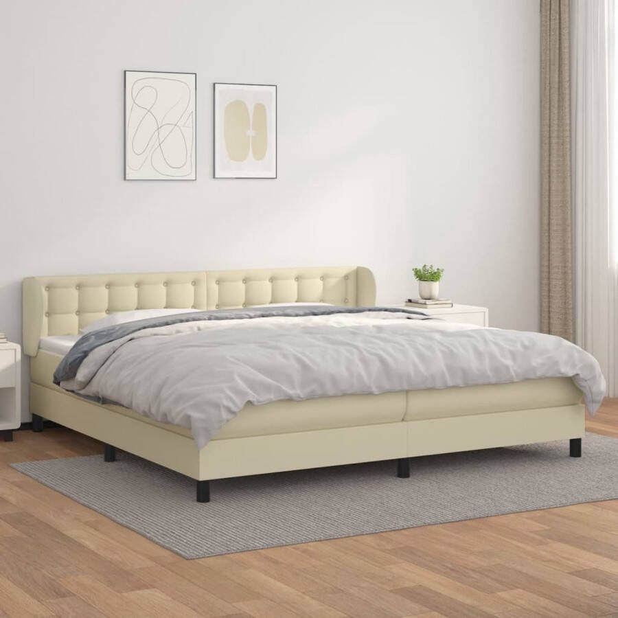 The Living Store Boxspring met matras kunstleer crèmekleurig 200x200 cm Boxspring Boxsprings Bed Slaapmeubel Boxspringbed Boxspring Bed Tweepersoonsbed Bed Met Matras Bedframe Ledikant Bed Met Hoofdbord