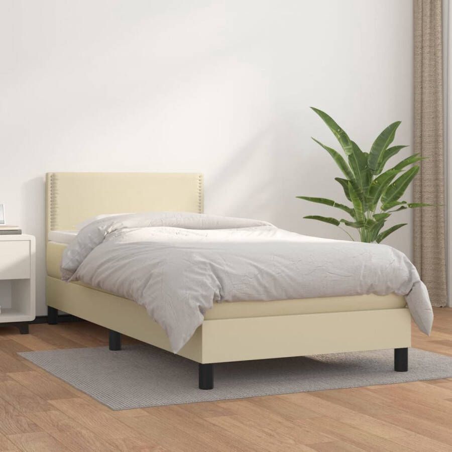 The Living Store Boxspring met matras kunstleer crèmekleurig 90x200 cm Boxspring Boxsprings Bed Slaapmeubel Boxspringbed Boxspring Bed Tweepersoonsbed Bed Met Matras Bedframe Ledikant Bed Met Hoofdbord