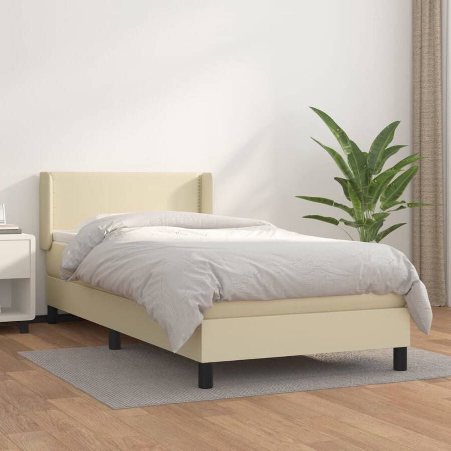 The Living Store Boxspring met matras kunstleer crèmekleurig 90x200 cm Boxspring Boxsprings Bed Slaapmeubel Boxspringbed Boxspring Bed Tweepersoonsbed Bed Met Matras Bedframe Ledikant Bed Met Hoofdbord