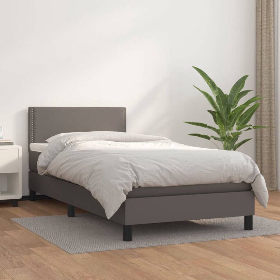 The Living Store Boxspringbed Bed 203 x 100 x 78 88 cm Duurzaam kunstleer verstelbaar hoofdbord pocketvering matras middelharde ondersteuning Huidvriendelijk topmatras Grijs Inclusief montagehandleiding